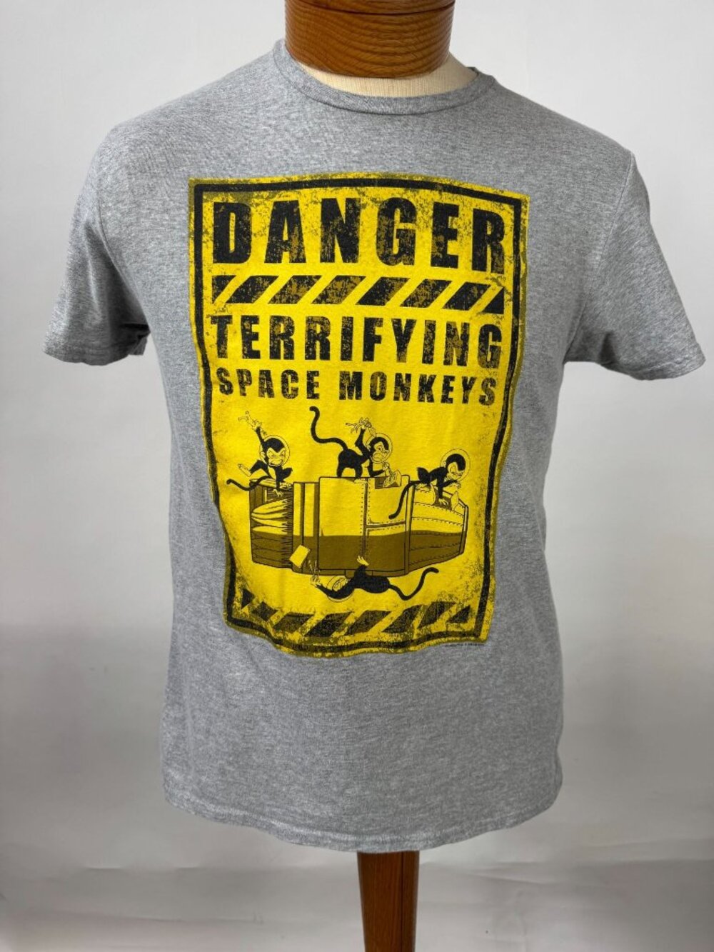Danger Terrifying Space Monkeys Graphic Tee Delta Soft M Gray & Yellow